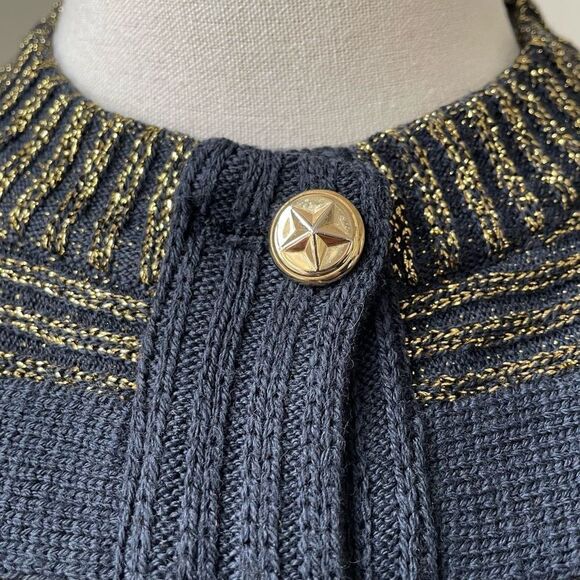 Barra of Italy Wool Blend Navy Blue Metallic Gold Military Style Button Cardigan - Picture 5 of 11